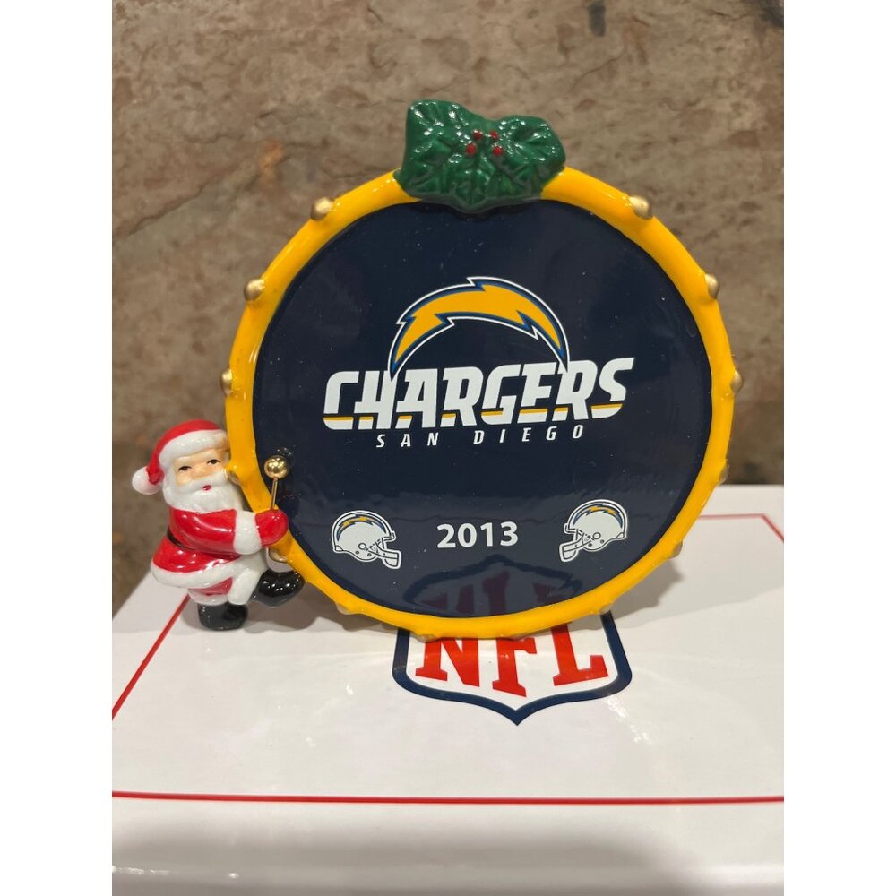 San Diego Chargers 2013 NFL Drum Ornament w/ Santa NFL Licensed by Danbury Mint